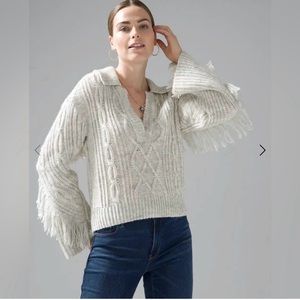 White House Black Market Cream Fringe Sweater XL